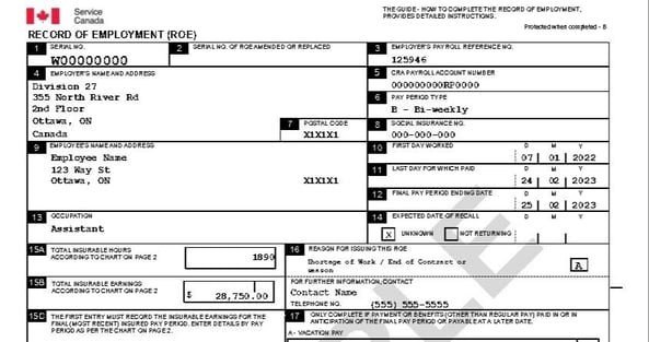 Record of Employment Example