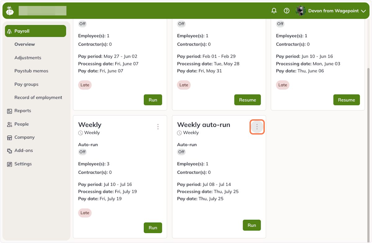 Wagepoint 2.0 Dashboard