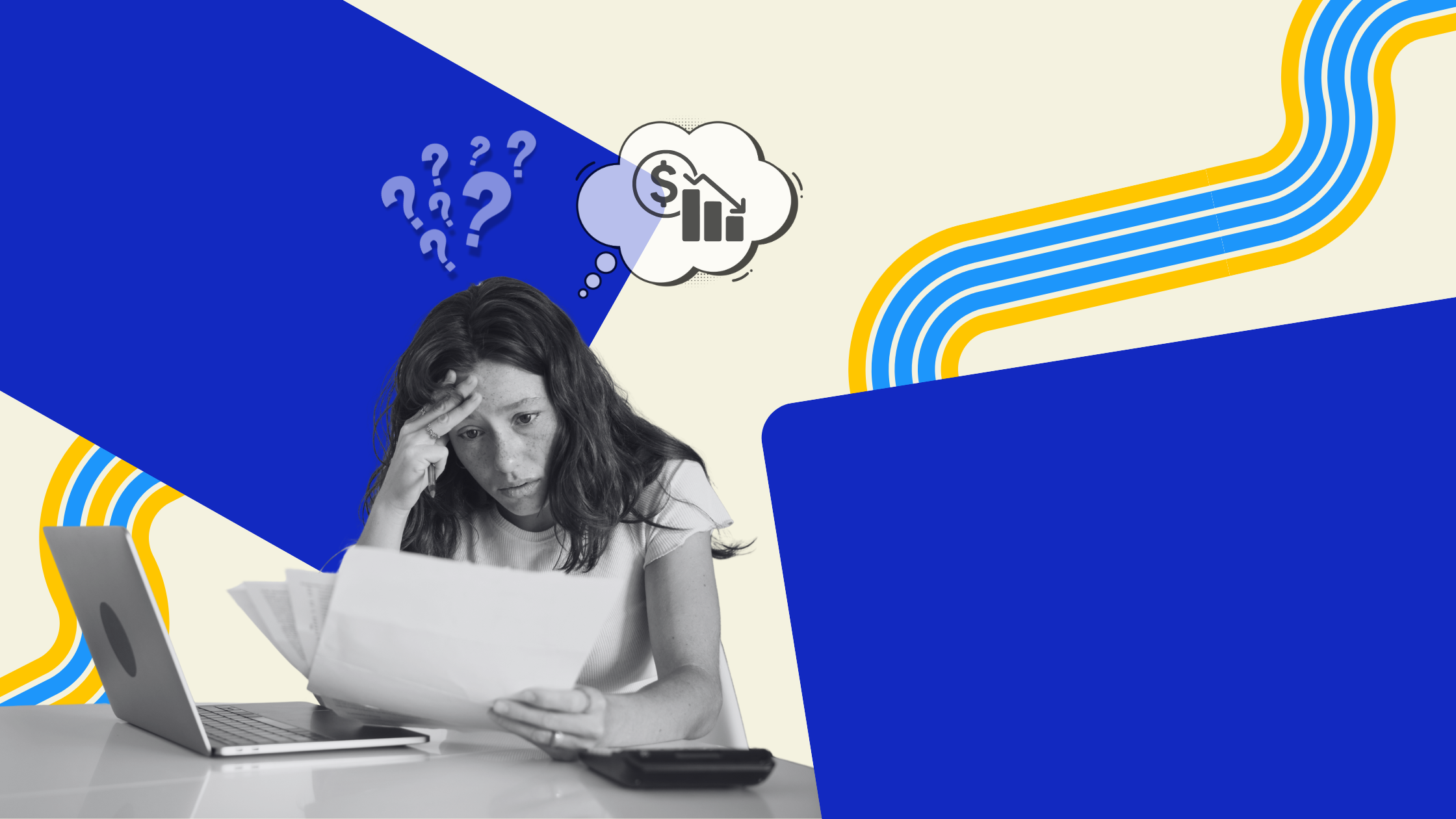 Woman thinking about reduced profit