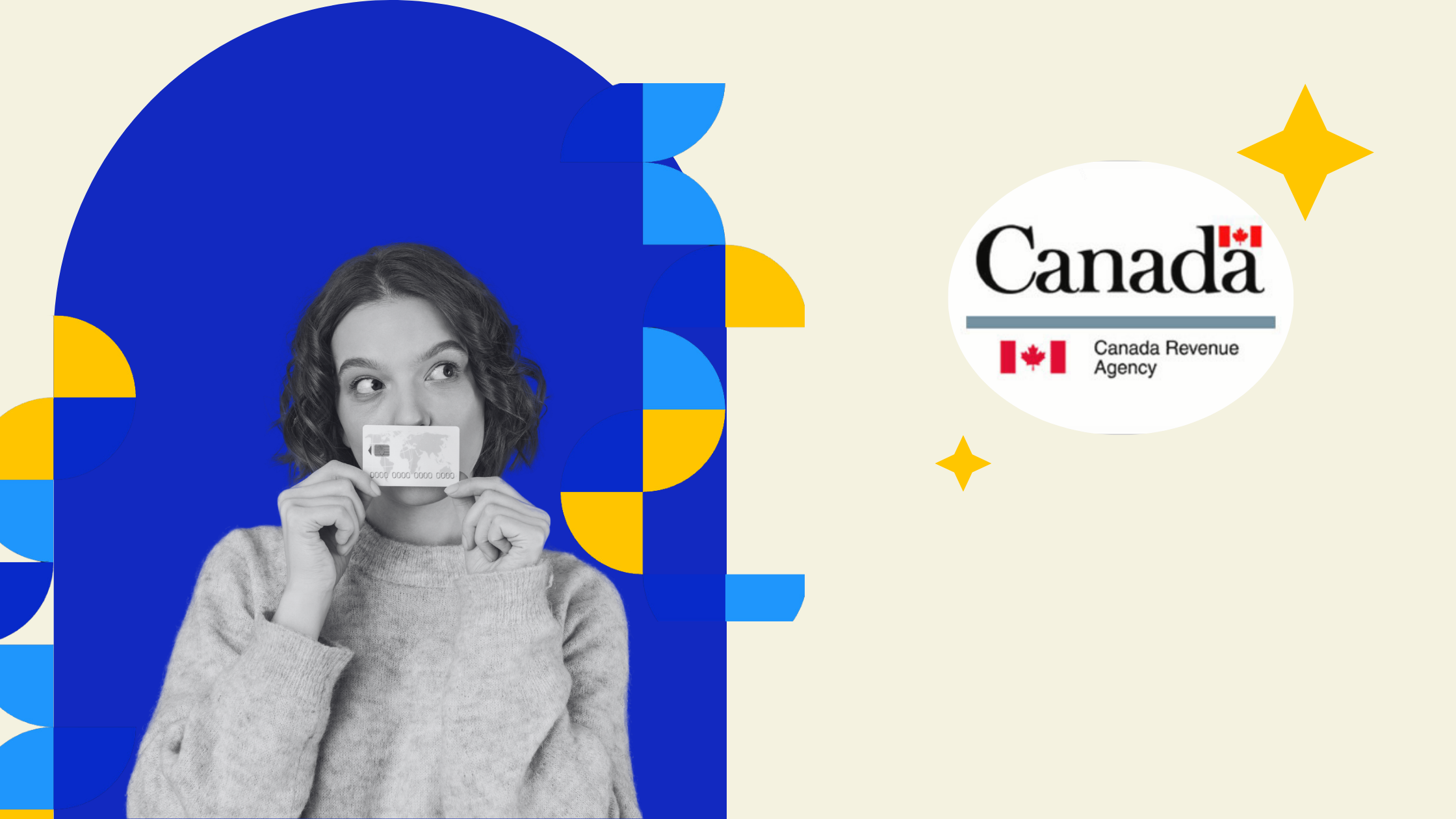 Girl holding credit card looking at CRA logo
